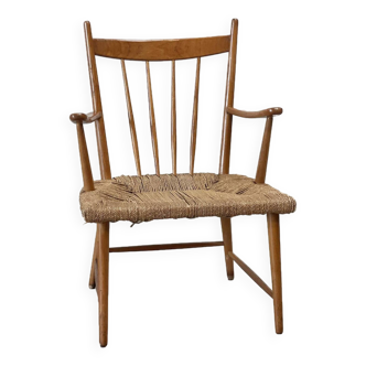 1950's dutch rattan and oak lounge / easy chair