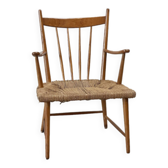 Salon / fauteuil hollandais en rotin et chêne des années 1950