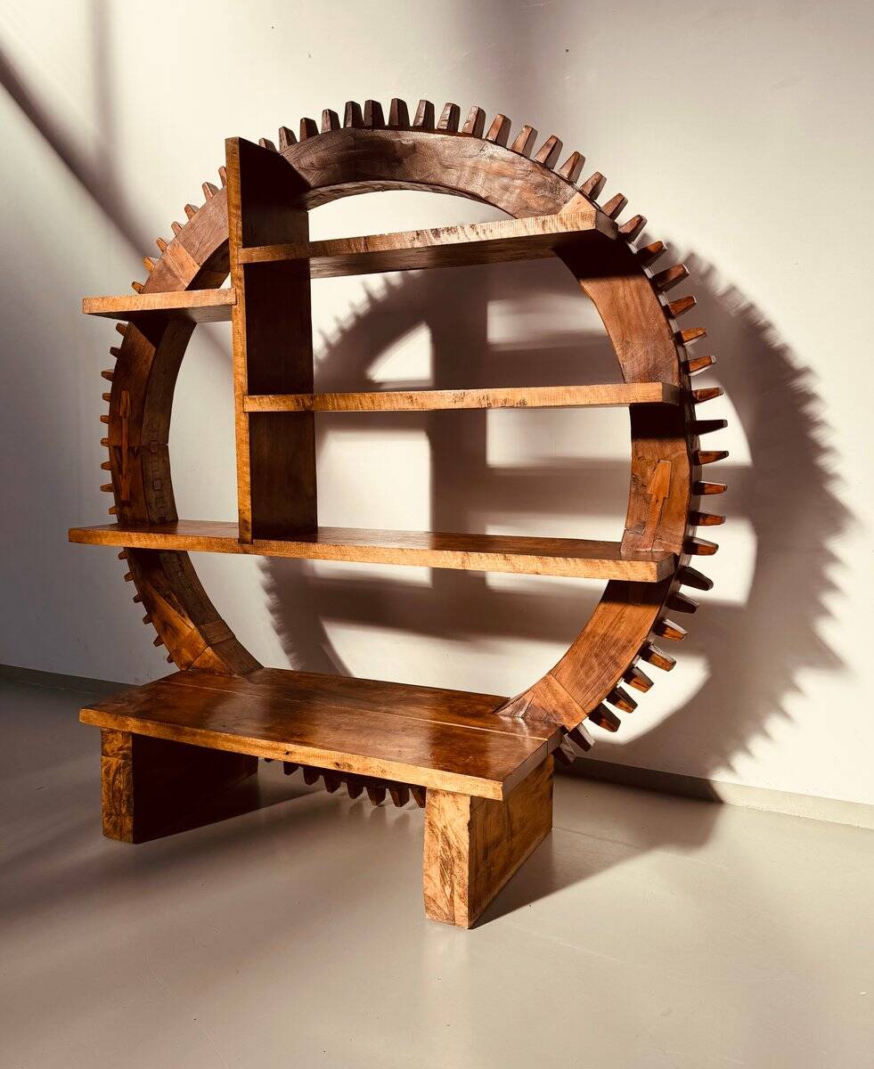 Vintage Brazilian folk art handmade round wall cabinet in Cumaru wood, 1960s