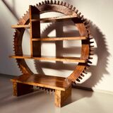 Vintage Brazilian folk art handmade round wall cabinet in Cumaru wood, 1960s