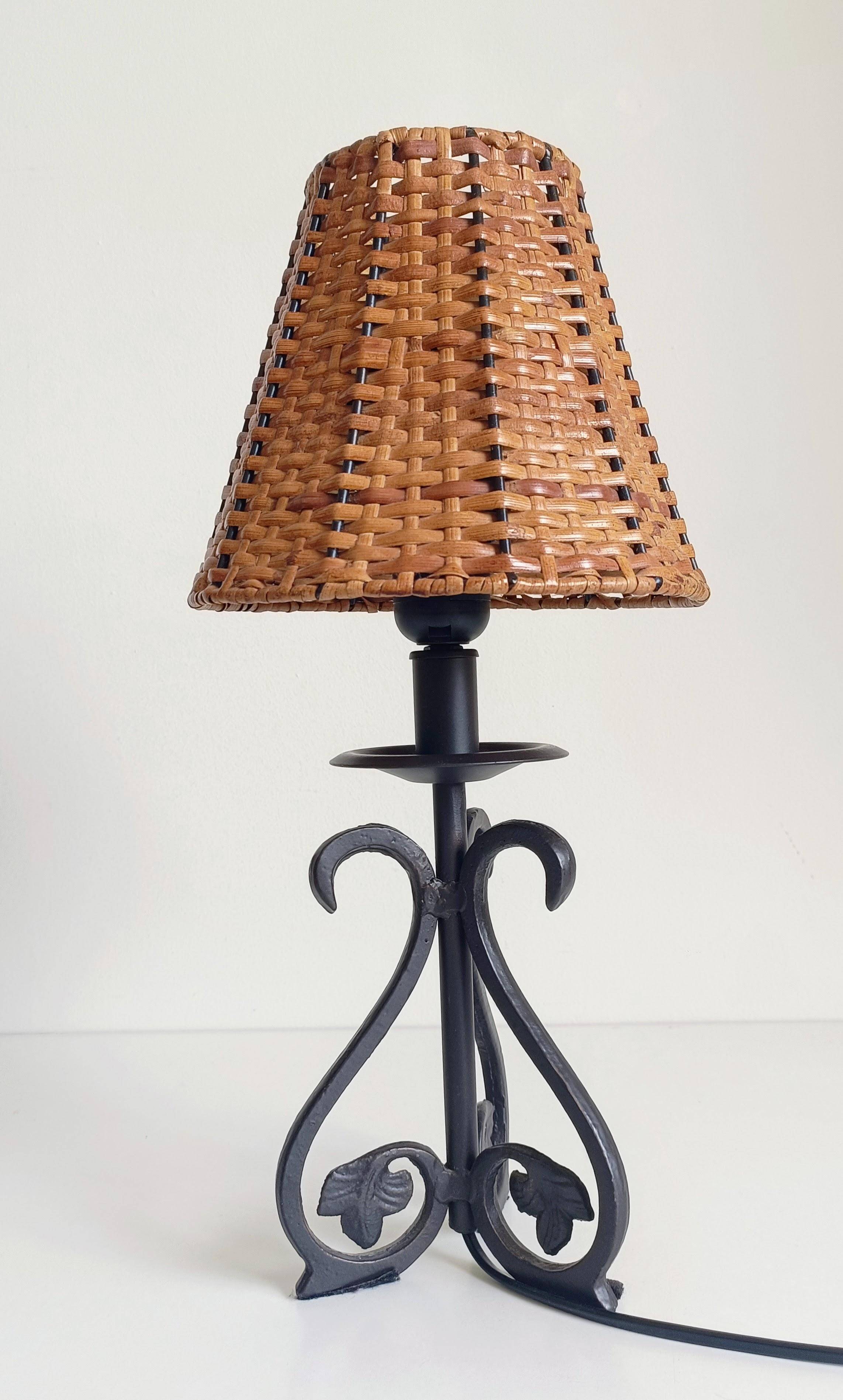 Mid-20th Century Spanish Hand-Forged Wrought Iron Table Lamps