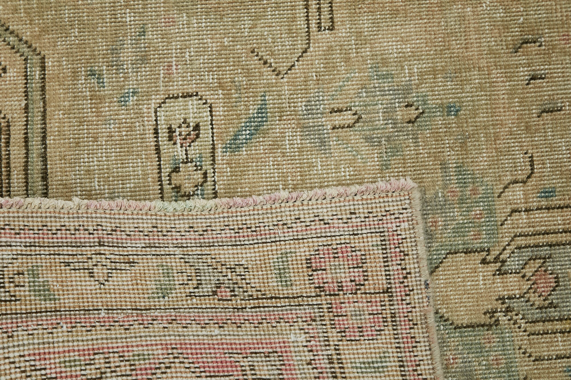Hand-Knotted Anatolian Vintage 1970s 224 cm x 338 cm Beige Wool Carpet