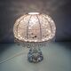Bedside lamp glass foot and lampshade hook ecru / vintage 60s-70s