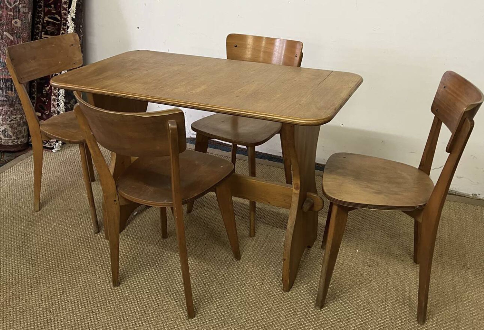 Vintage wooden table and 4 chairs set