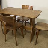 Ensemble table et 4 chaises en bois vintage
