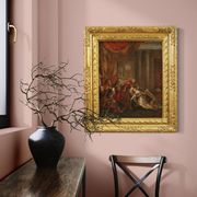 Antique painting from the 18th century, Esther fainting before Ahasuerus