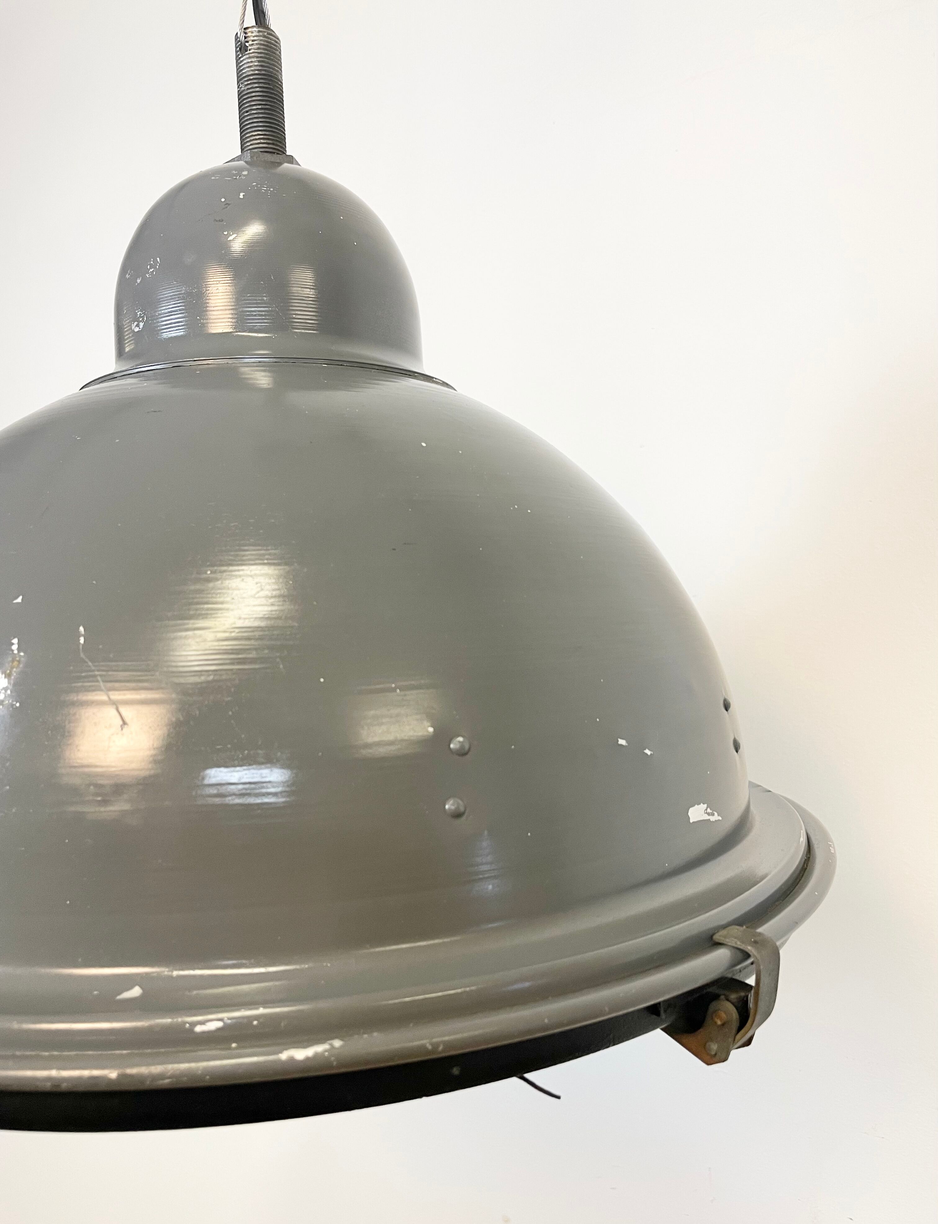 Grey Industrial Pendant Lamp with Clear Glass Cover, 1970s