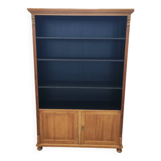 Large waxed pine bookcase with two doors
