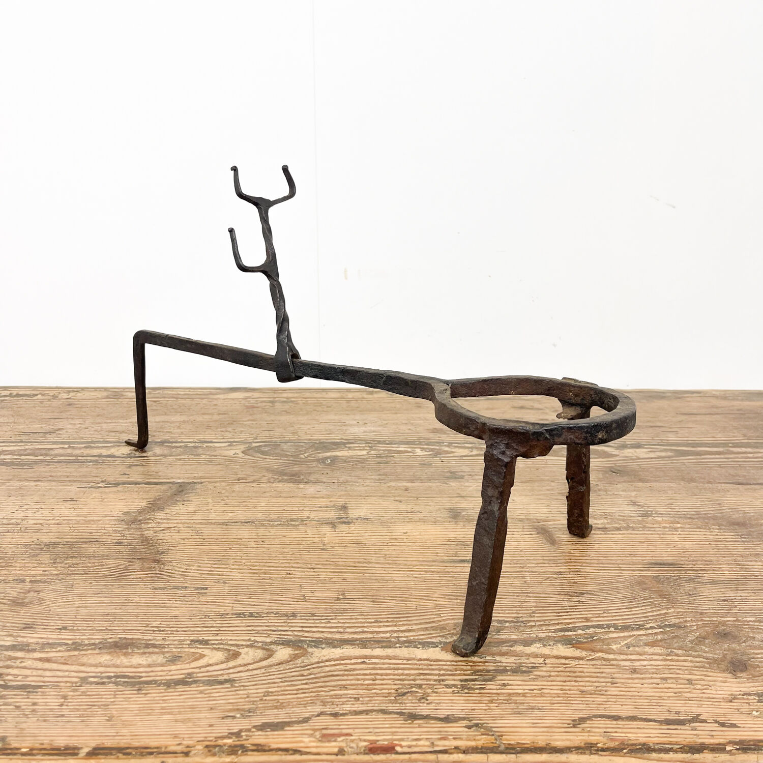 Antique wrought iron fire place pan trivet 18th century