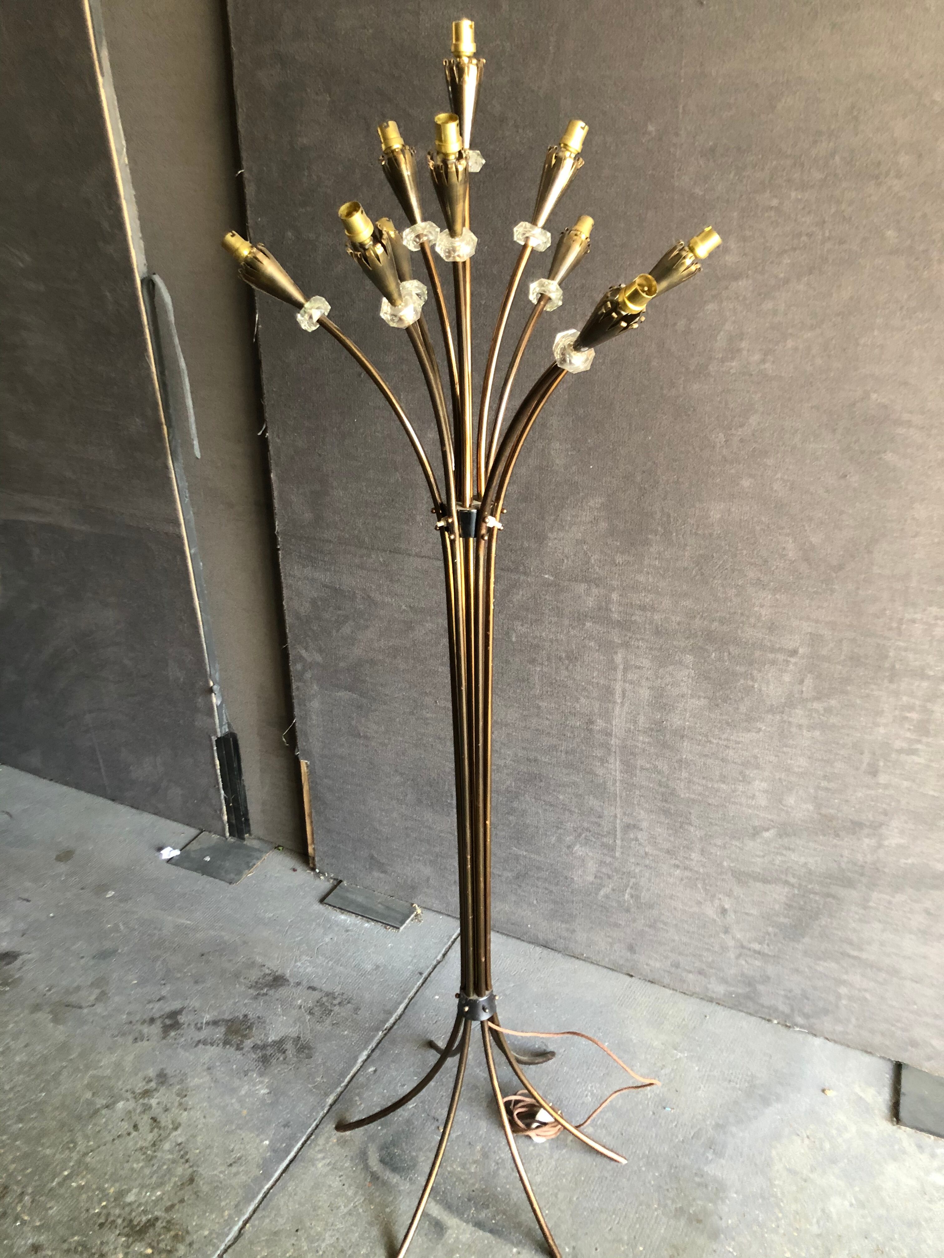 Lunel 1950 brass lamp and glass rings faceted 10 fires