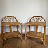 Pair of rattan bedsides and vintage bamboo
