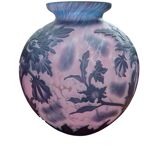Acid-etched ball vase signed de vianne with flower decoration
