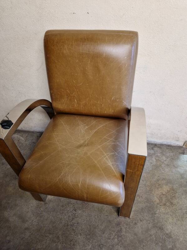 Aviator chair - In walnut veneer and chrome metal - 1970s design