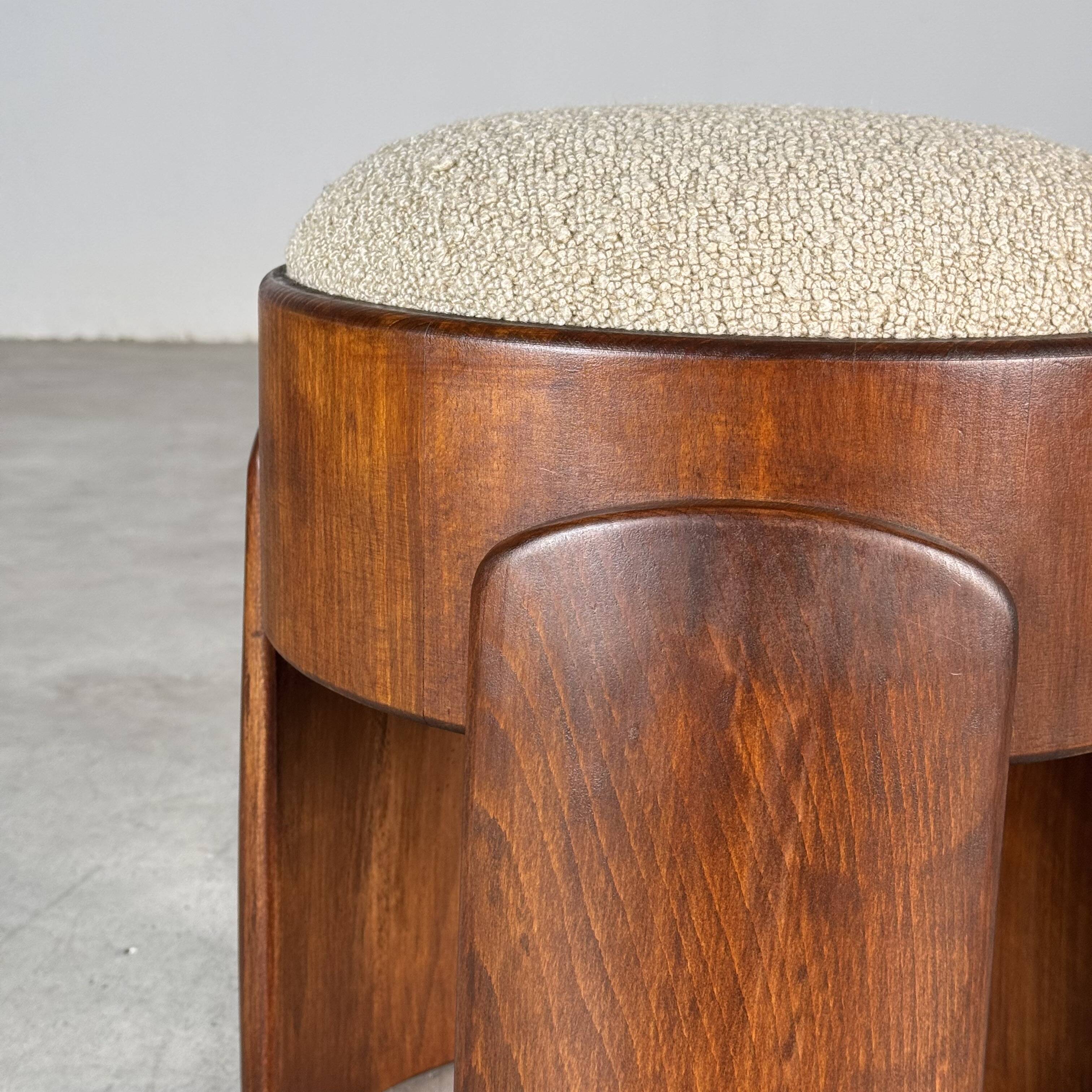 Sculptural Ash Wood Stool with Dedar Milano Bouclè