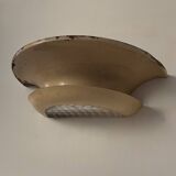 Pair of vintage modernist wall lights, beige painted metal and glass, France, 1930