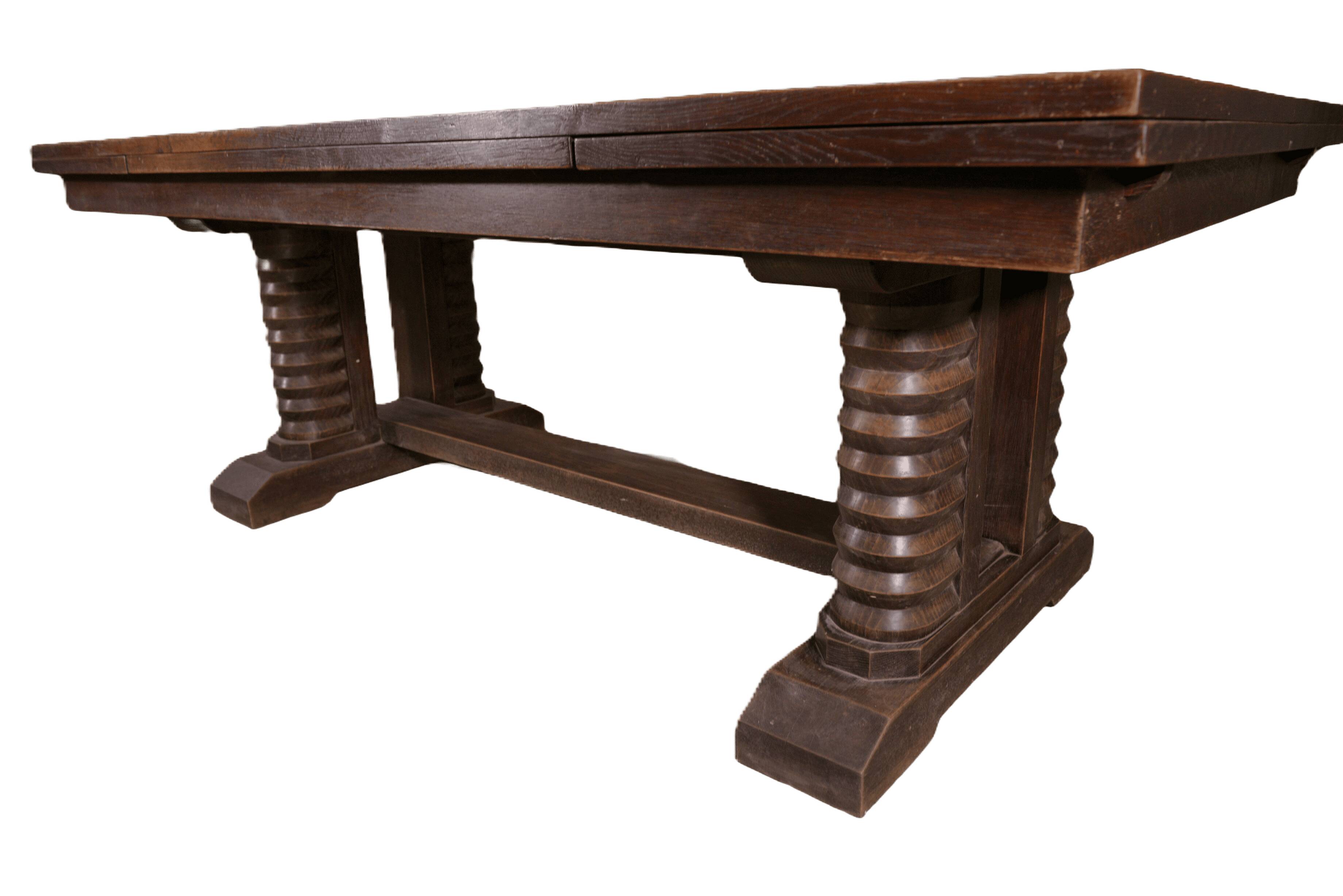 Large solid oak table by Joseph Savina 1950