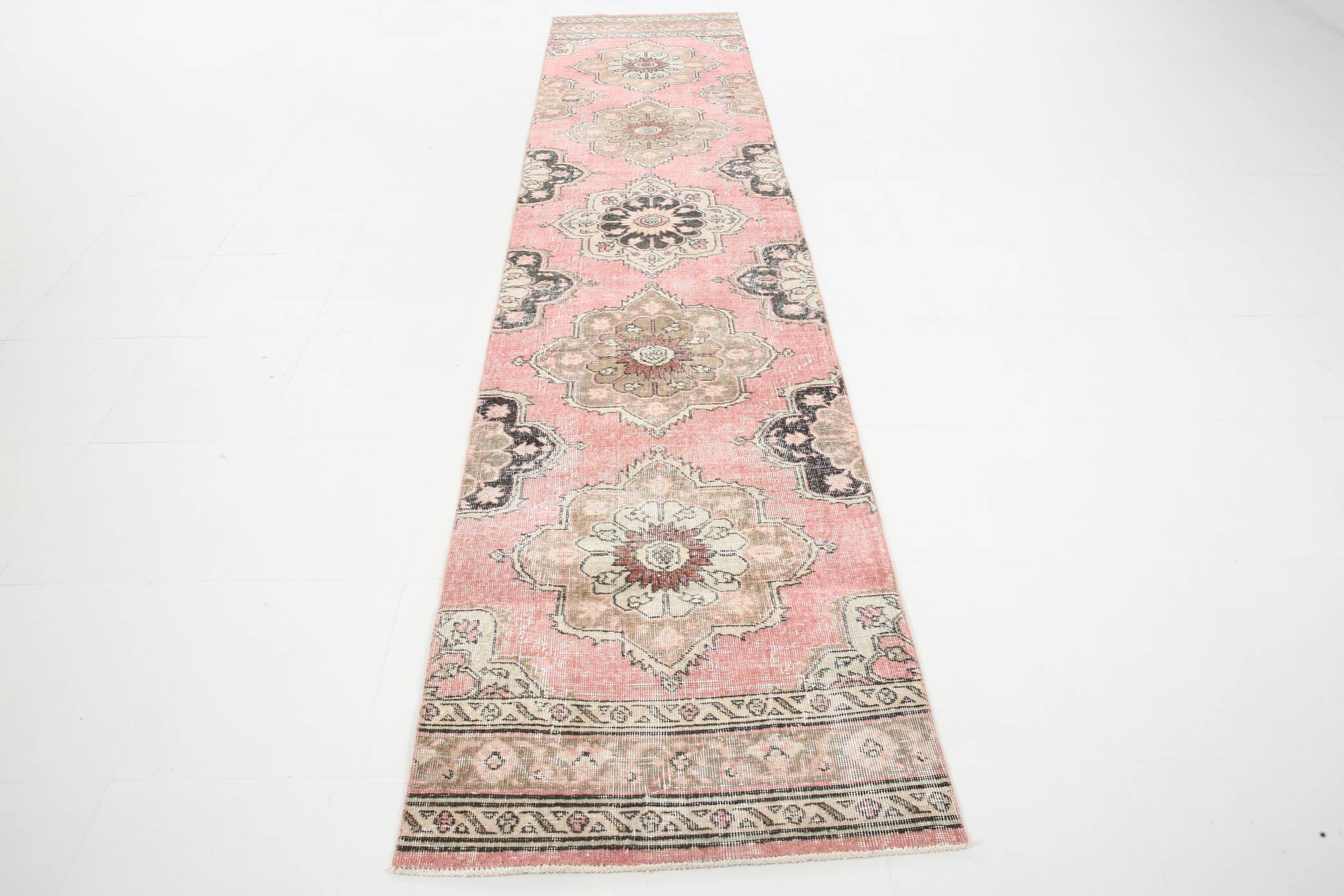 3x12 Pink Dark Blue Oriental Vintage Runner Rug