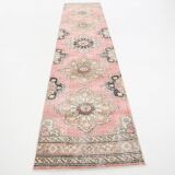 3x12 Pink Dark Blue Oriental Vintage Runner Rug