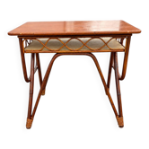 Table vintage en rotin et bambou courbé – Années 1960-1970