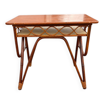 Table vintage en rotin et bambou courbé – Années 1960-1970