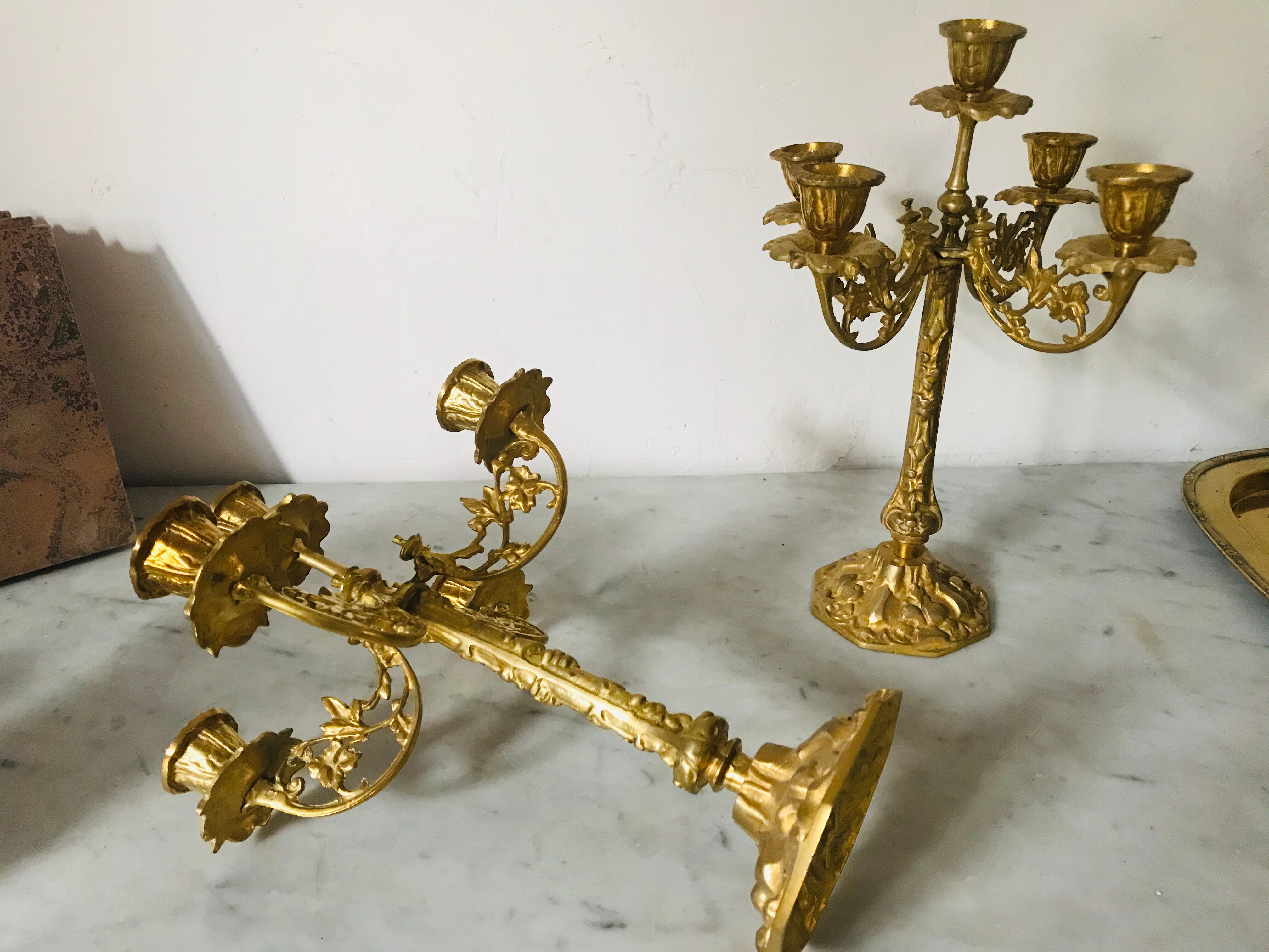 Pair of golden brass candlesticks