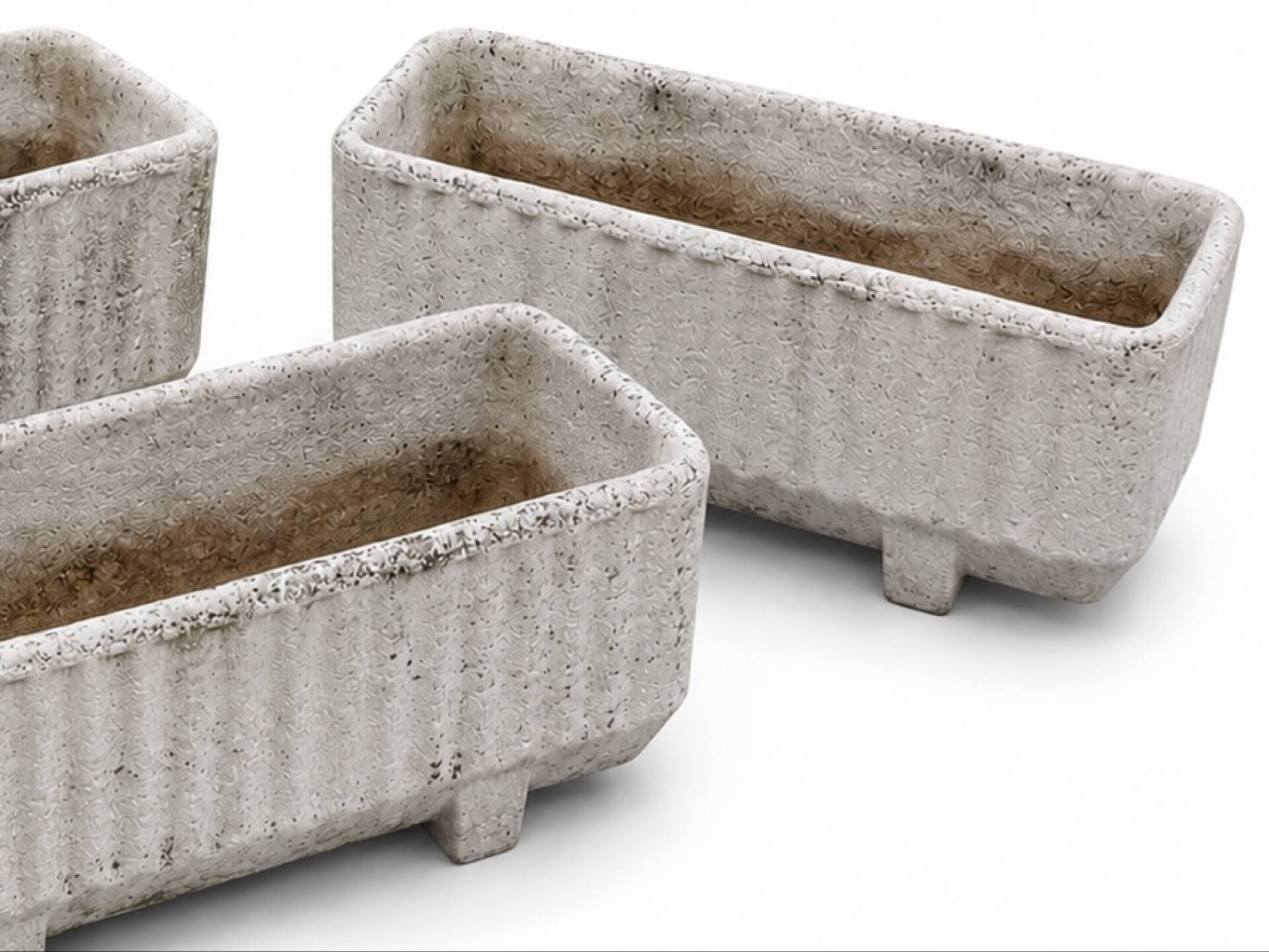 3 large rectangular stone planters