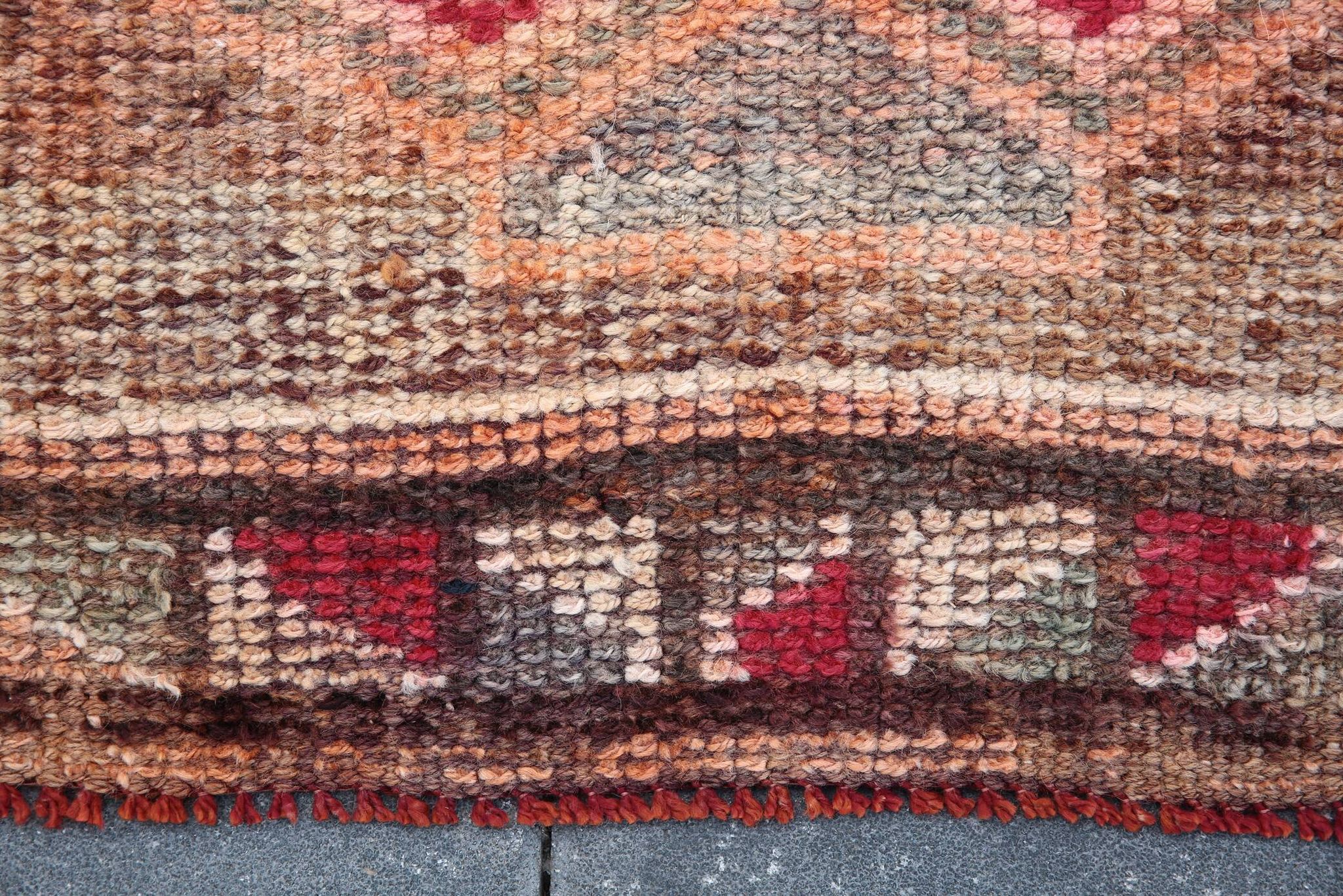 Tapis Couloir Tribal Vintage Rouge, Tapis Turc Géométrique, 75x313 Cm