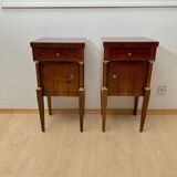 Empire Nightstands in Walnut with Full Columns in Gilt Brass, Italy, 1810, Set of 2