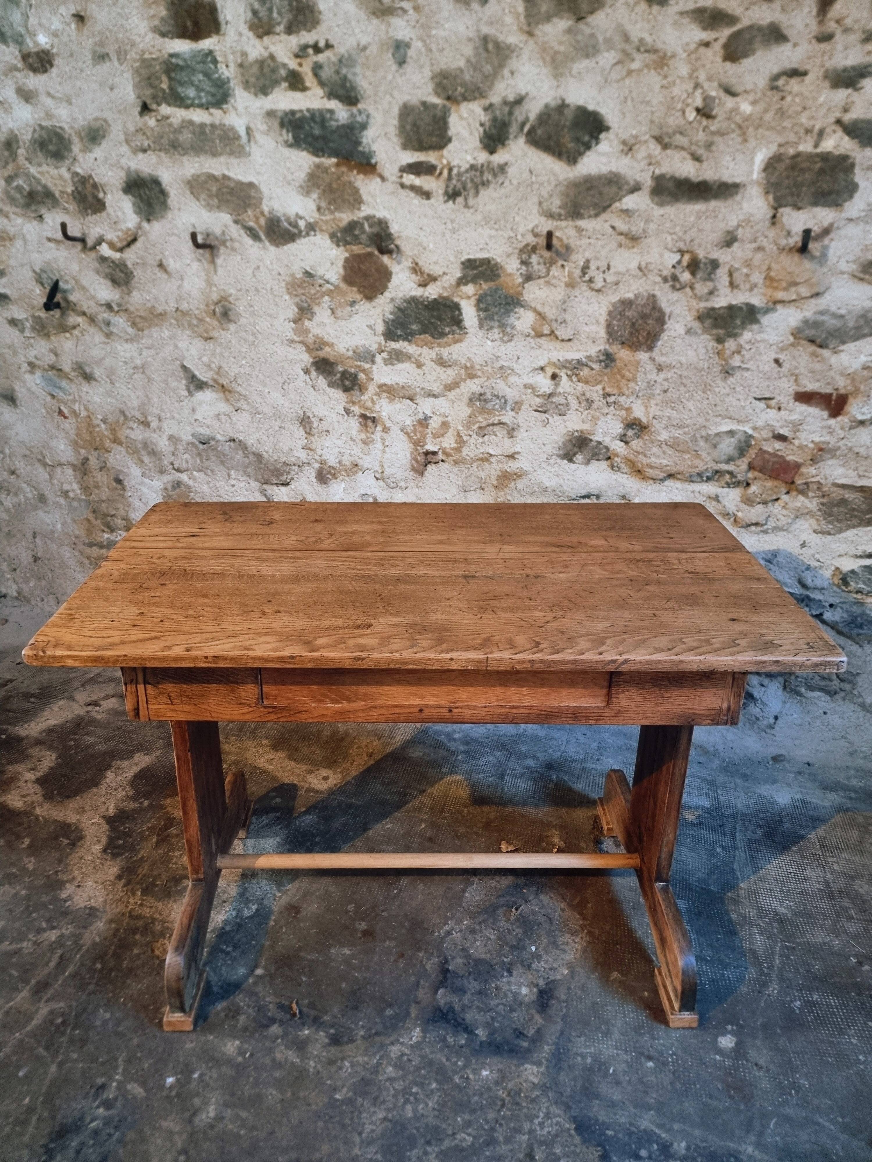 Antique trestle table in oak – France early 20th century – 110 cm