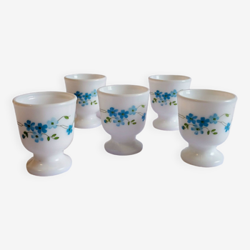 Set of 5 arcopal opaline egg cups myosotis veronica 70s vintage