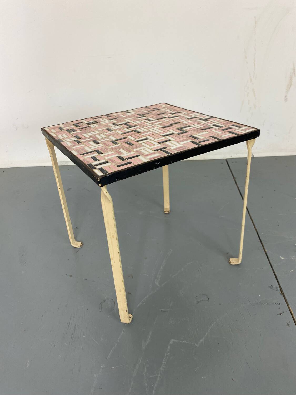 Vintage Modernist Mosaic Ceramic and Steel Side Table, 1950s
