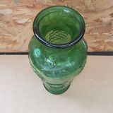 Old green molded glass vase vintage grape cluster decor