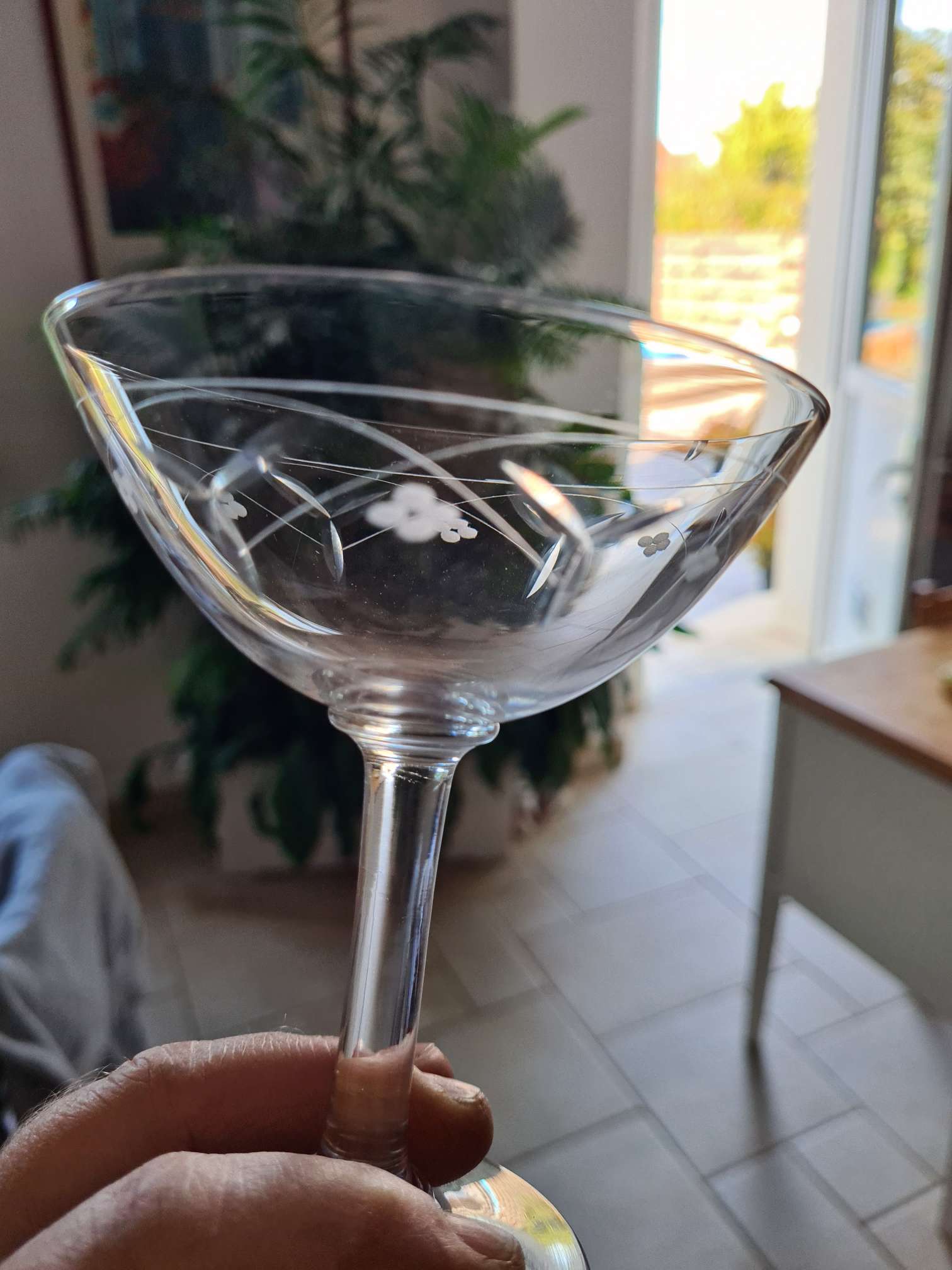 Chiseled crystal champagne glasses