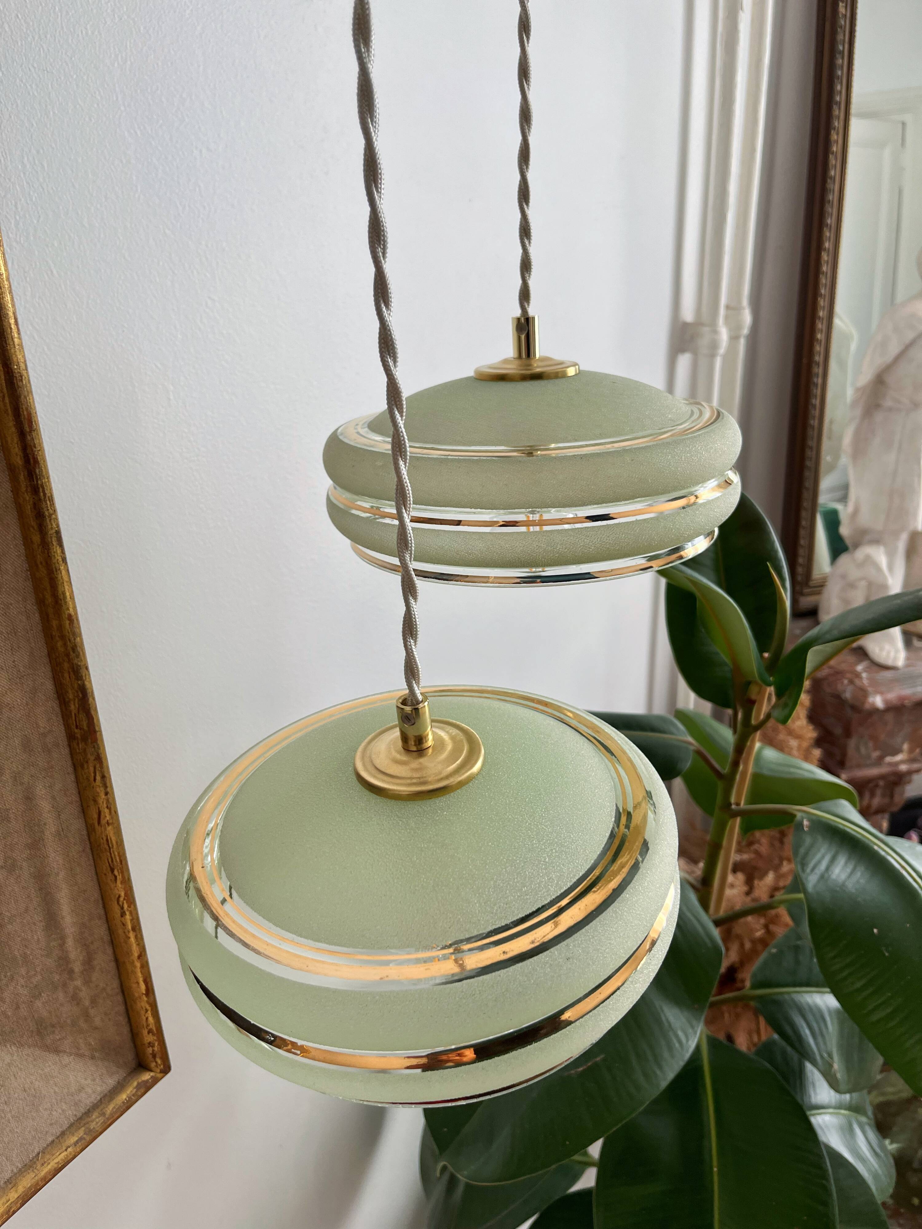 Suspension in green granite glass with gold edging - 4 copies in stock