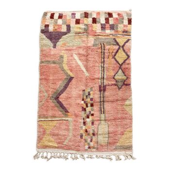 Moroccan Berber rug Boujaad pink with colorful patterns 2,65x1,49m