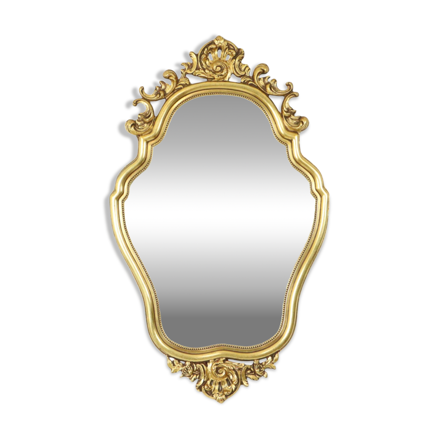 French Gold Leaf Gilded Crested Mirror Baroque Style Facet 84cm