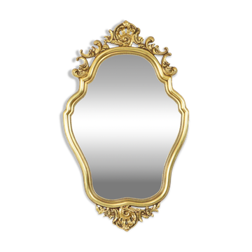 French Gold Leaf Gilded Crested Mirror Baroque Style Facet 84cm