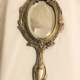 19th-style louis XV gilded bronze beveled hand mirror