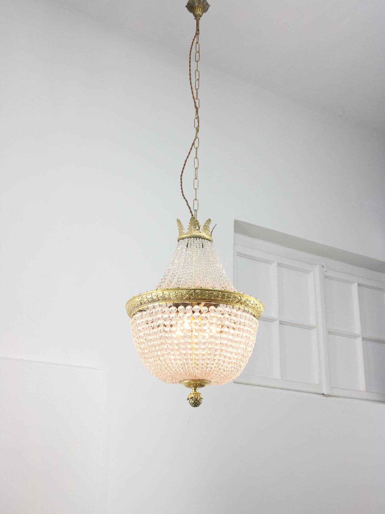 French Empire Crystal and Brass Chandelier, 1940s