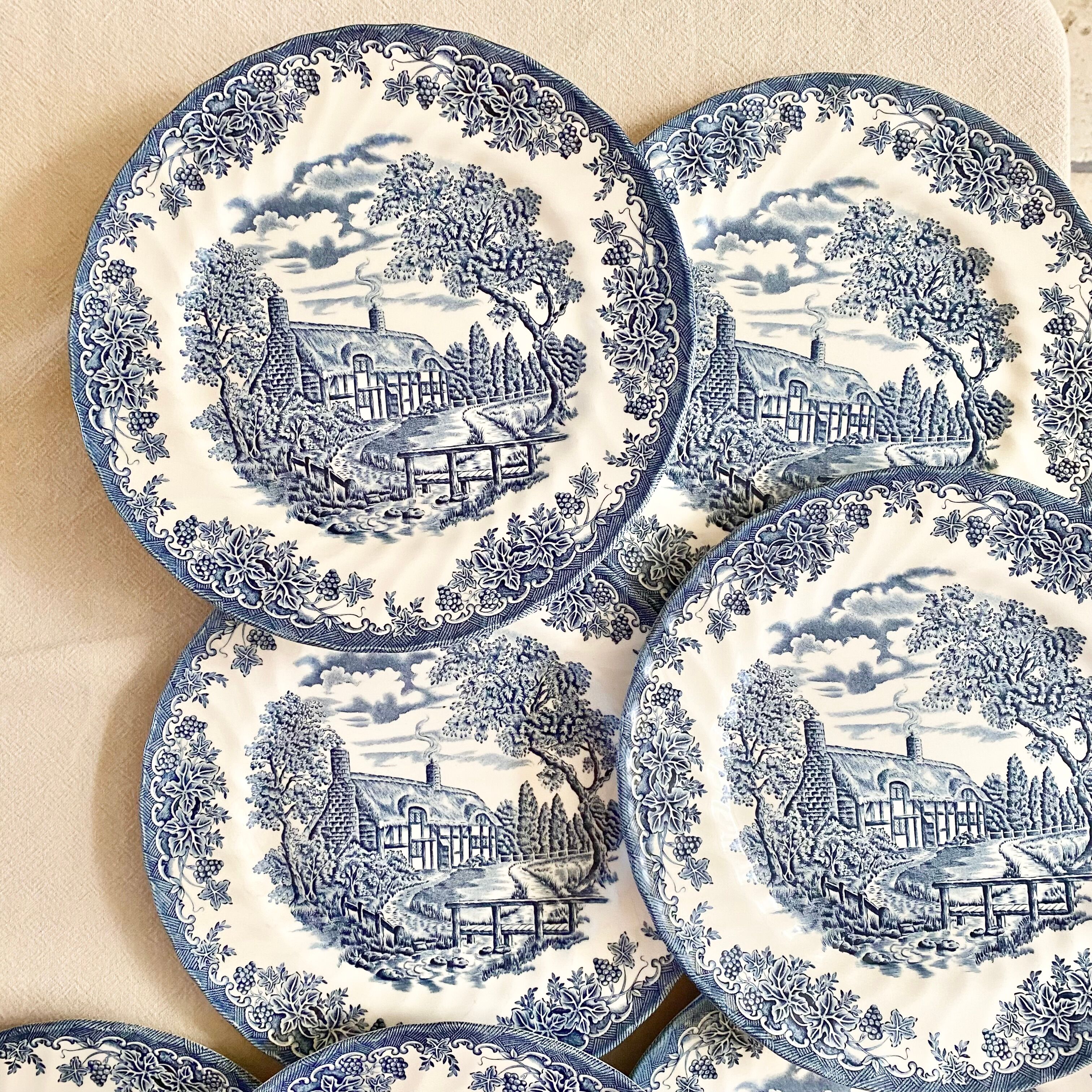 Blue English flat plates cottage