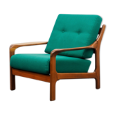 Fauteuil en teck vintage, années 70, style scandinave, refait à neuf