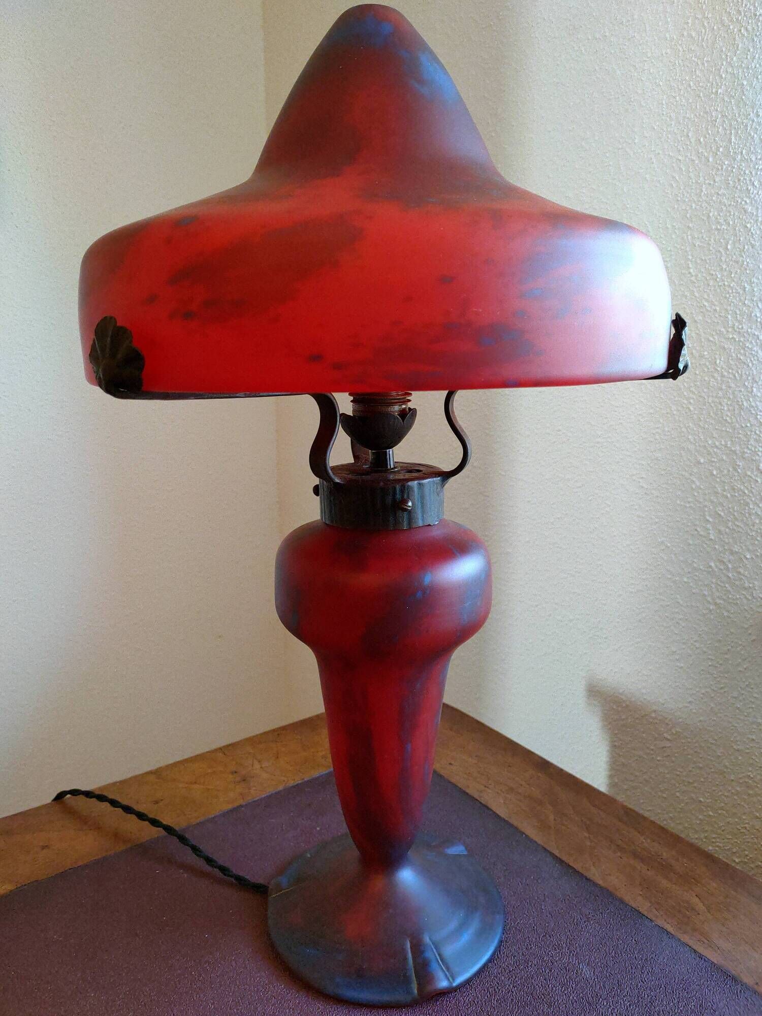 Champignon art-nouveau lamp signed schneider charles - foot and lampshade in glass paste