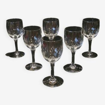 6 old cut glass wine glasses in Baccarat Richelieu style