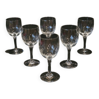 6 anciens verres à vin en verre taillé style baccarat richelieu