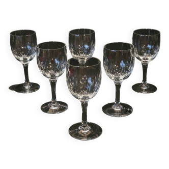 6 old cut glass wine glasses in Baccarat Richelieu style