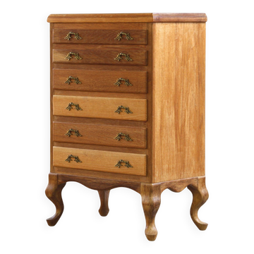 Commode haute vintage danoise de 1967 avec 6 tiroirs en chêne