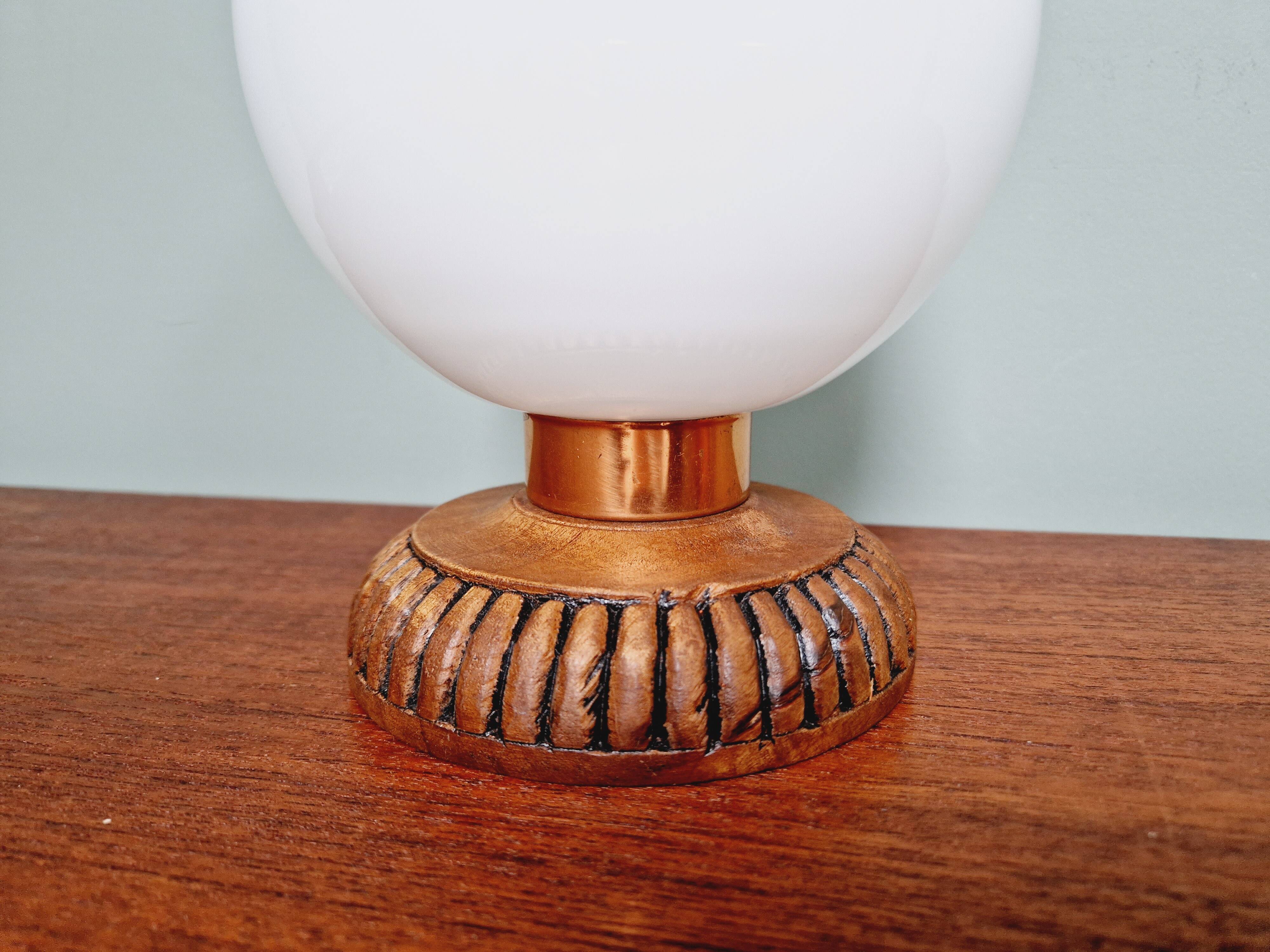 Wooden and white opaline table lamp, 1960s