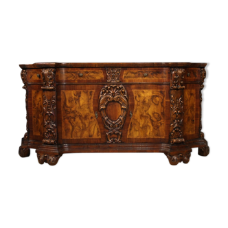 Italian sideboard inlaid in walnut, beech, burl, maple and fruitwood