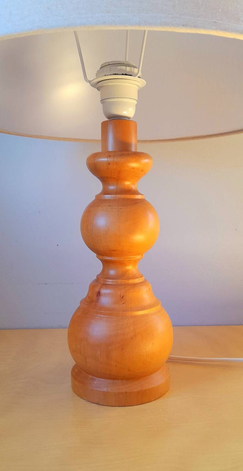Scandinavian turned wooden lamp 60s