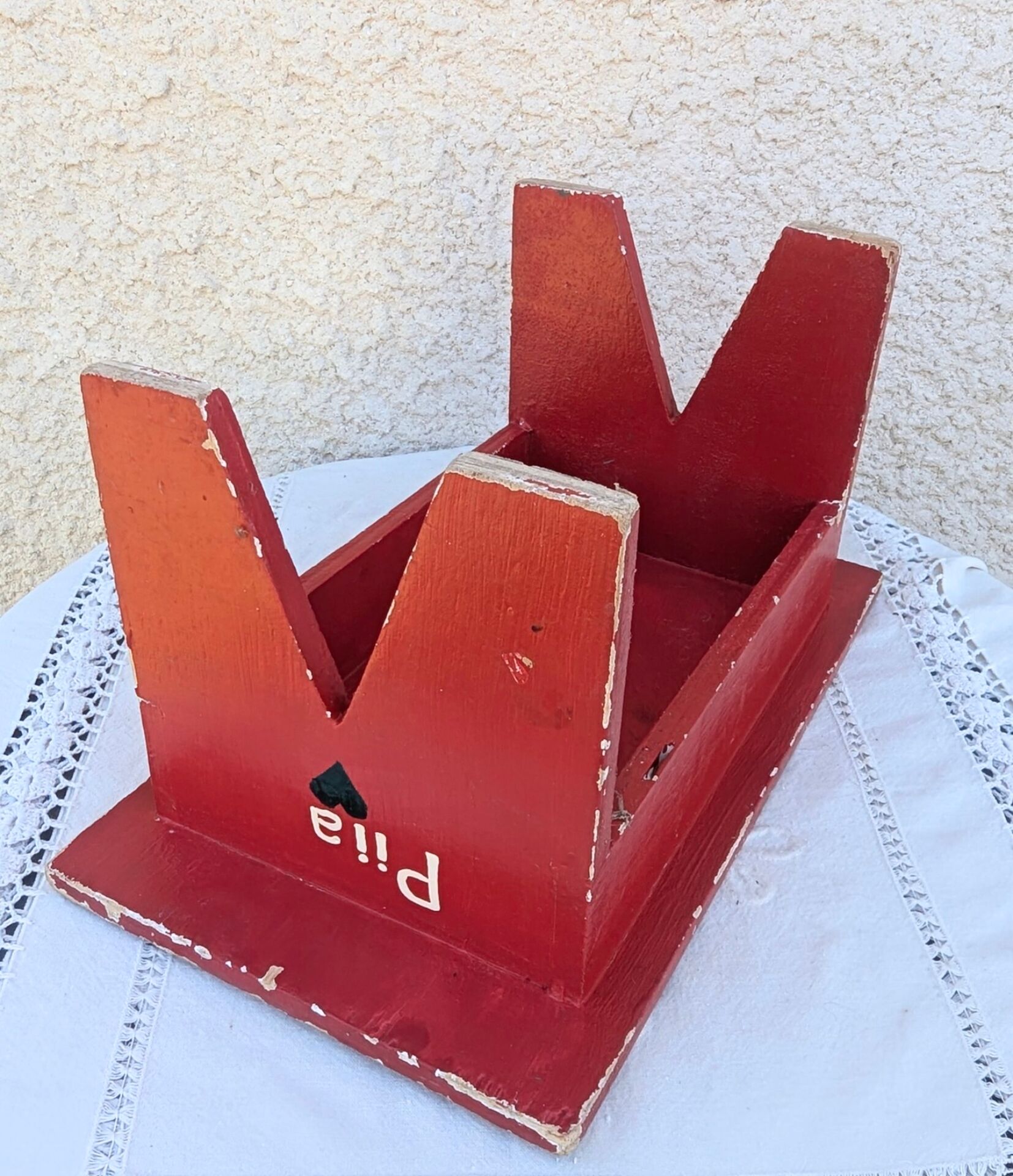 Small Stool Low Patinated Painted Footrest Vintage